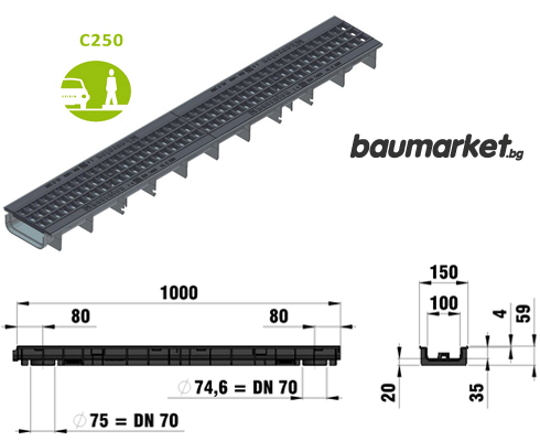 RECYFIX STANDART 100 тип 60 с чугунена решетка 40239